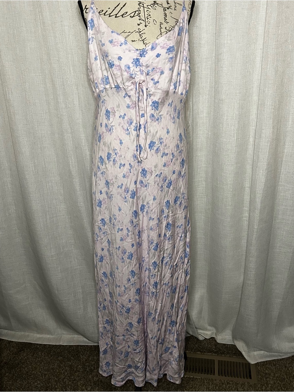 Light Pink Floral Maxi Slip Dress with Blue Flowers